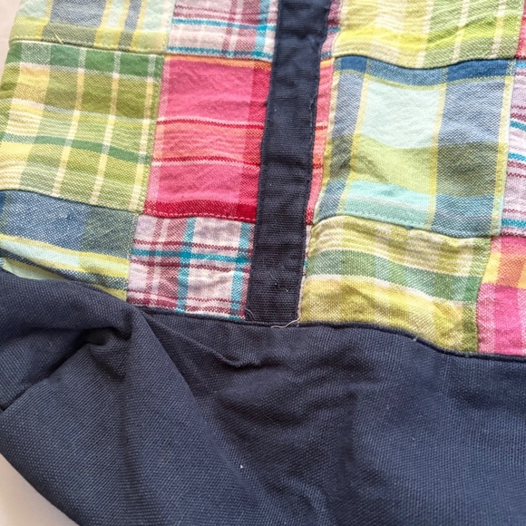 Indian Madras Plaid Cotton Patchwork Tote Bag 15"x6"x8" - Picture 4 of 13